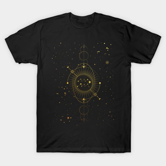 Cosmic Aquarius Gold Texture T-Shirt by PecanStudio